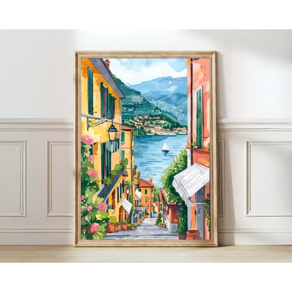 Lake Como Print Lake Como Poster Como Illustration Italy Travel Poster